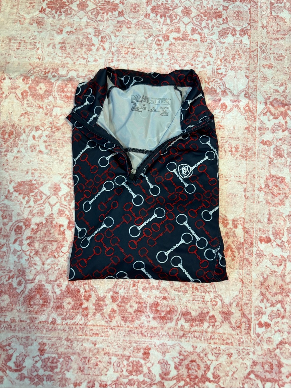 Ariattek long sleeve collared shirt with Red & White Bit Pattern